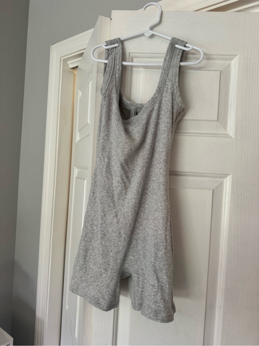 SKIMS Heather Gray Ribbed Sleep Romper